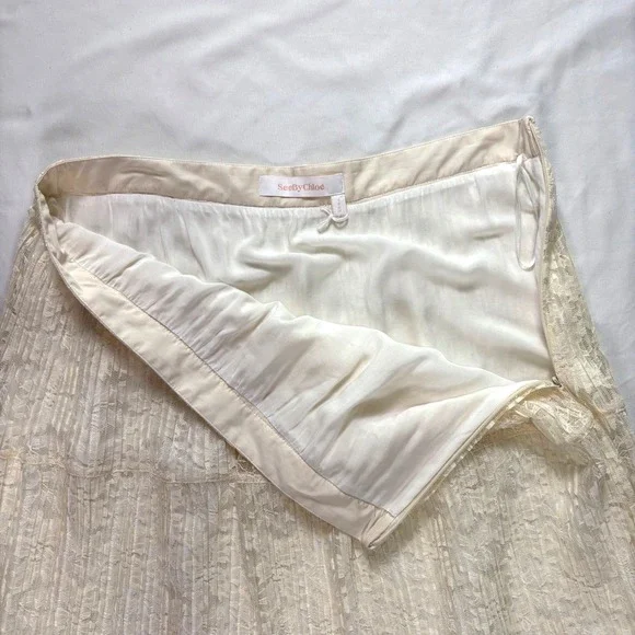 See By Chloé Lace Midi‎ Skirt 42 US 12 Pleated Tiered Coquette Feminine Dainty - Picture 4 of 9